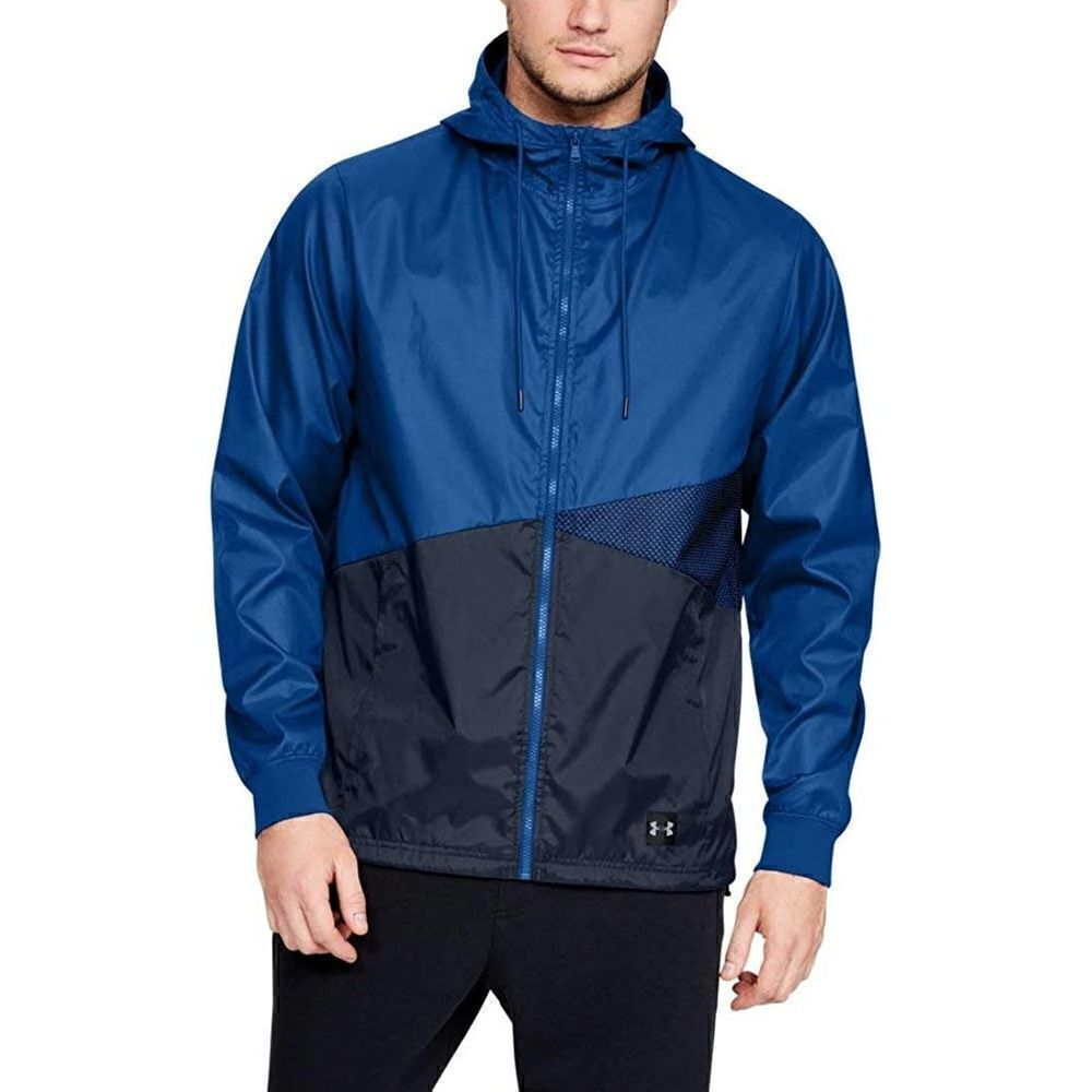 Under Armour Men Black Blue Lightweight Sports Windbreaker Jacket Rip-stop Small